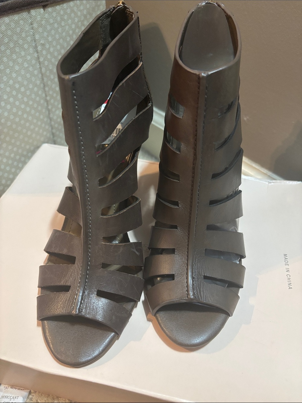 BCBGeneration Brown Cutout Peep-Toe Block Heel Booties